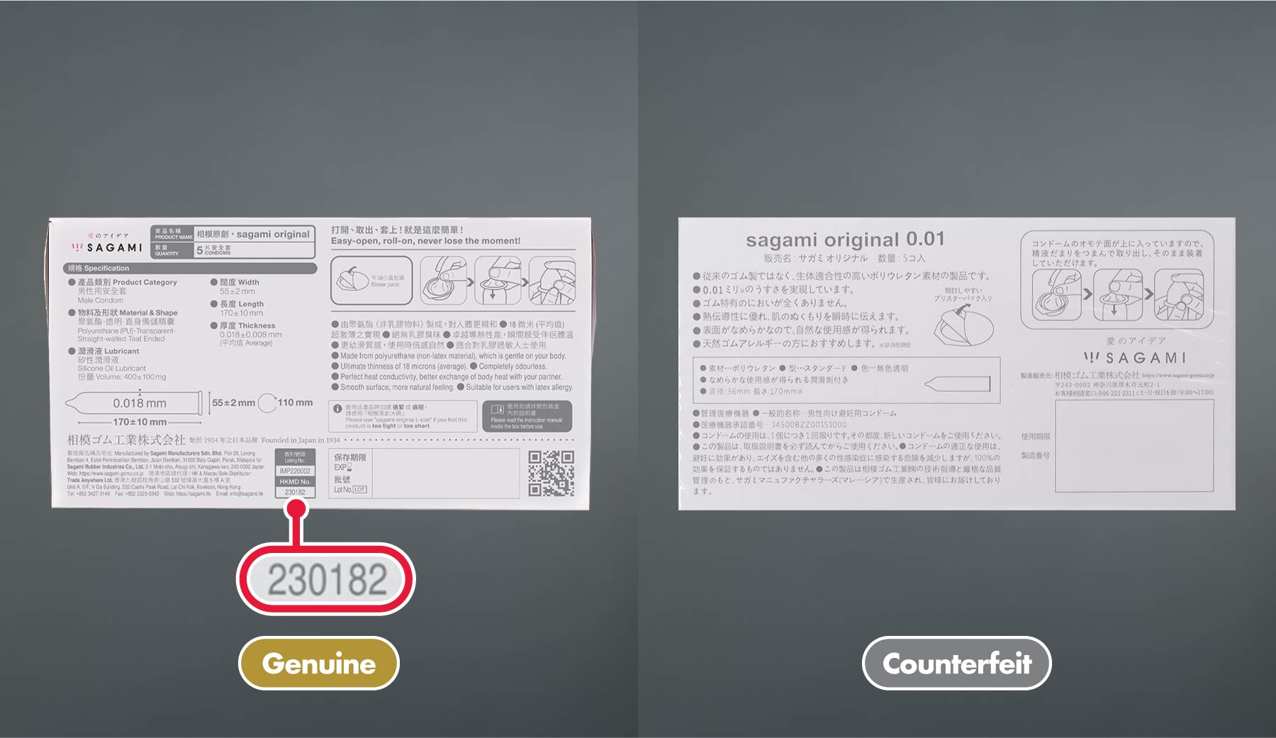 Comparison of Genuine and Counterfeit Products