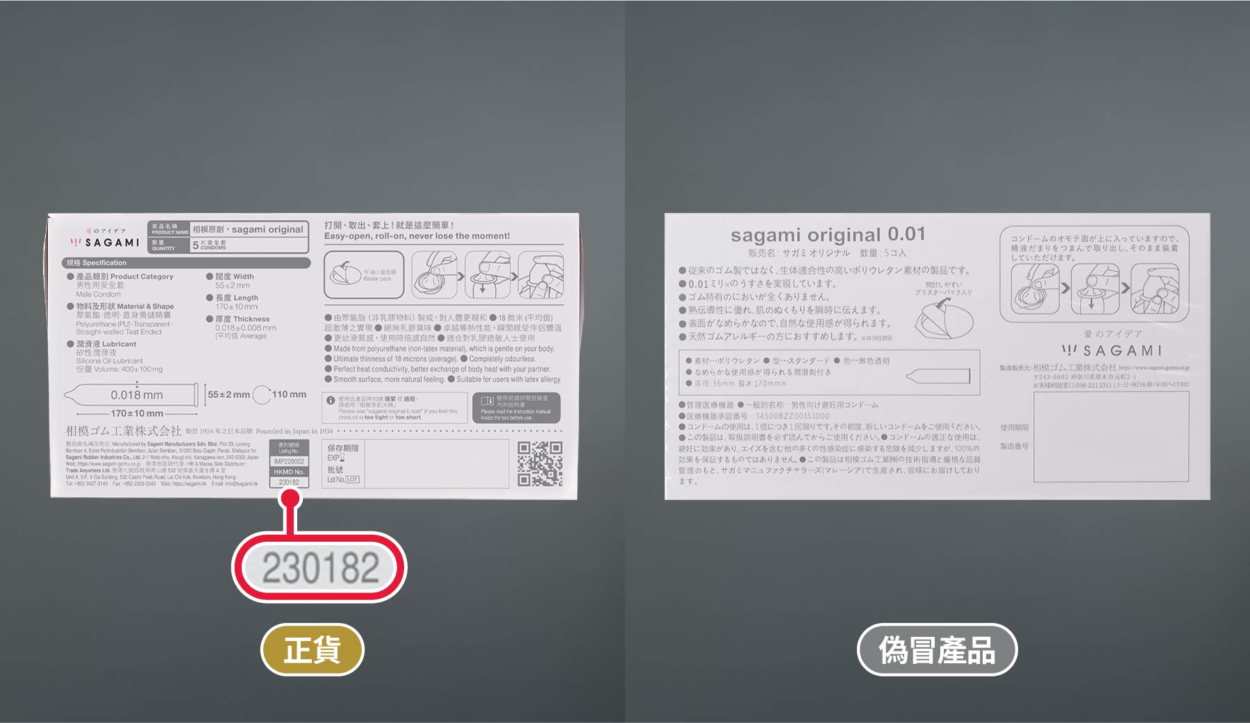 正貨與偽冒產品比較